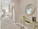 Hallway with carpeted floors and a gold framed mirror at 12931 Twin Bridges Dr, Riverview, FL 33579