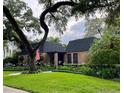 Brick home with black roof, landscaping, and American flag at 807 Grove Park Ave, Tampa, FL 33609
