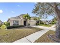 Exterior view of a tan house with a palm tree and landscaping at 12317 Cedarfield Dr, Riverview, FL 33579