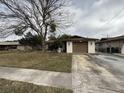 Ranch-style house with brown garage door and mature tree in front at 12812 1St Isle, Hudson, FL 34667