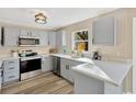 Modern kitchen featuring stainless steel appliances and gray cabinets at 12918 Cambridge Ave, Tampa, FL 33624