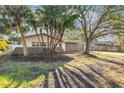 Newly renovated home showcasing a wide front yard with lush landscaping at 2215 Cedar Dr, Dunedin, FL 34698