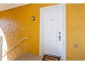 White front door with welcome mat, located on a yellow building exterior at 6816 Dali Ave # E206, Land O Lakes, FL 34637