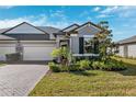 Gray house with white garage door and landscaping at 9846 Red Bay Loop, Land O Lakes, FL 34637