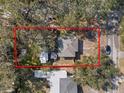 An aerial view showcasing a cozy single-story home nestled among mature trees at 738 59Th Ne Ave, St Petersburg, FL 33703