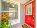Inviting front door with sidelight window and colorful plants, creating a warm and welcoming entrance at 11045 Springridge Dr, Tampa, FL 33624
