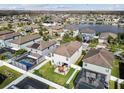 Aerial view of the neighborhood featuring a pond, fenced yards, and screened in pools at 12408 Victarra Pl, New Port Richey, FL 34655