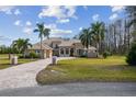 Beautiful home exterior highlighting a circular driveway and meticulously maintained landscaping at 17336 Ballmont Park Dr, Odessa, FL 33556