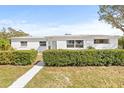 Charming single-story home with manicured hedges, a painted brick facade, and a well-maintained lawn at 3499 43Rd N St, St Petersburg, FL 33713