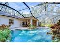 Inviting pool area with a covered patio and lush tropical landscaping at 5823 Audubon Manor Blvd, Lithia, FL 33547