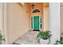 Inviting entryway with a green door, tile flooring, and a small planter at 5232 White Sand Ne Cir, St Petersburg, FL 33703