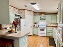 Spacious kitchen with light green cabinets and wood floors at 8326 Fantasia Park Way, Riverview, FL 33578