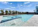 Relaxing backyard pool and spa combo with blue tile accents, surrounded by lush landscaping at 6536 Simone Shores Cir, Apollo Beach, FL 33572