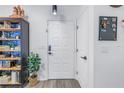 Inviting entryway with a white door, stylish light fixture, and contemporary decor at 4221 W Spruce St # 1325, Tampa, FL 33607
