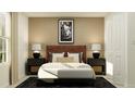 Cozy bedroom featuring a plush bed, stylish lamps, nightstands, and contemporary decor at 15083 Zircon Red Dr, Wimauma, FL 33598