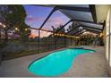 Screened-in pool area with a hot tub and string lights at 7634 Nottinghill Sky Dr, Apollo Beach, FL 33572