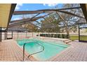 Relaxing screened-in pool area complete with a built-in spa and brick paving at 3917 Appletree Dr, Valrico, FL 33594