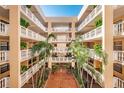 Open-air courtyard view of the condominium building, showcasing the architecture and landscaping at 6500 Sunset Way # 202, St Pete Beach, FL 33706