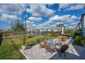 Lush backyard features a paved patio area perfect for entertaining and a tranquil water view at 12515 Horseshoe Bend Dr, Lithia, FL 33547