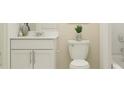 Modern bathroom featuring white vanity, elegant fixtures, and a decorative plant enhancing the aesthetic at 13017 Calcite Blue Ave, Wimauma, FL 33598