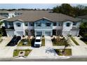 Overhead view of a quiet community featuring a well-maintained lawns, driveways and garages, offering ample parking at 3808 Cat Mint St, Tampa, FL 33619