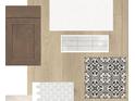 Selection of interior design samples with wood flooring and decorative tile options at 28784 Rambutan Dr, Wesley Chapel, FL 33543