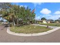 Well-maintained front yard with mature trees and an American flag waving in the breeze at 5559 17Th N Ave, St Petersburg, FL 33710