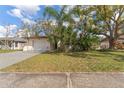 Charming single-story home with lush tropical landscaping in the front yard and an attached one-car garage at 13815 Capitol Dr, Tampa, FL 33613