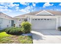 Light and airy single-story home featuring an attached two-car garage and well-maintained landscaping at 19131 Weymouth Dr, Land O Lakes, FL 34638