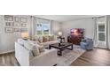 Sun-drenched living room featuring a modern sofa set, an area rug, and a flat screen TV at 12015 Lansing Gln, Parrish, FL 34219