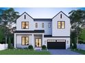 Striking modern home with a white brick facade, a covered porch, and a sleek black garage door at 902 W Fribley St, Tampa, FL 33603