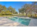 Backyard pool featuring lounge seating, mature trees and a well manicured lawn at 1002 S Frankland Rd, Tampa, FL 33629