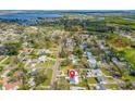 An aerial view of the neighborhood highlighting the home's location and proximity to the water at 130 81St Ne Ave, St Petersburg, FL 33701