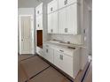 New kitchen featuring all-white cabinets and drawers with black hardware and marble backsplash at 3404 S Omar Ave, Tampa, FL 33629