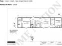 2 bed, 2 bath manufactured home floor plan, showing primary bedroom, living room, kitchen, and dining area at 1925 Patriot Ln, Holiday, FL 34690