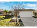 Tan house with white garage door and landscaping at 4886 Westchester Ct, Oldsmar, FL 34677