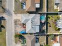 Bird's-eye view showing house, pool, and trampoline at 7345 Fireside Dr, Port Richey, FL 34668