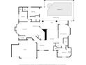 An architectural floor plan showcasing the layout including bedrooms, bathrooms, and the swimming pool at 5286 Hamlet Cir, Spring Hill, FL 34606