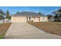 Single-story tan home with attached garage, long driveway and xeriscaped front yard at 5155 Baldock Ave, Spring Hill, FL 34608