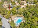 Aerial view showcasing the property's proximity to the community pool and surrounding greenery at 6785 Poinciana Ct, Spring Hill, FL 34606