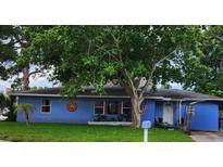 Charming blue house with a well-maintained lawn and large tree in front at 2619 36Th W Ave, Bradenton, FL 34205