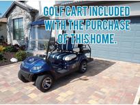 Blue golf cart with white and blue striped seats at 13005 Rinella St, Venice, FL 34293