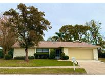 One-story house with a stone facade, attached garage, and well-maintained lawn at 1416 Glenmere Dr, Brandon, FL 33511