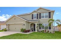 Two-story house with a green facade, landscaping, and a two-car garage at 15812 High Bell Pl, Bradenton, FL 34212