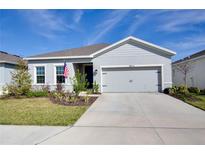 Single story home with two-car garage and landscaped yard at 9814 Daybreak Gln, Parrish, FL 34219
