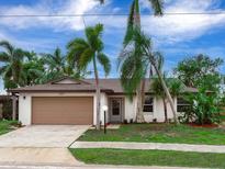 House exterior featuring a two-car garage and landscaped yard at 6770 Mauna Loa Blvd, Sarasota, FL 34241