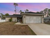 Single-story home with a two-car garage and landscaped front yard at 3623 Giblin Dr, North Port, FL 34286