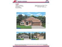 Three exterior elevations of the 1485 Adams home model are shown at 2660 Averland Loop, North Port, FL 34287