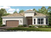 Attractive one-story home with brown garage door and stone accents at 10157 Silent Night Ln, Sarasota, FL 34241