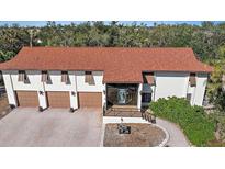 Large house with brown tile roof, three-car garage, and mature landscaping at 424 Cezanne Dr, Osprey, FL 34229